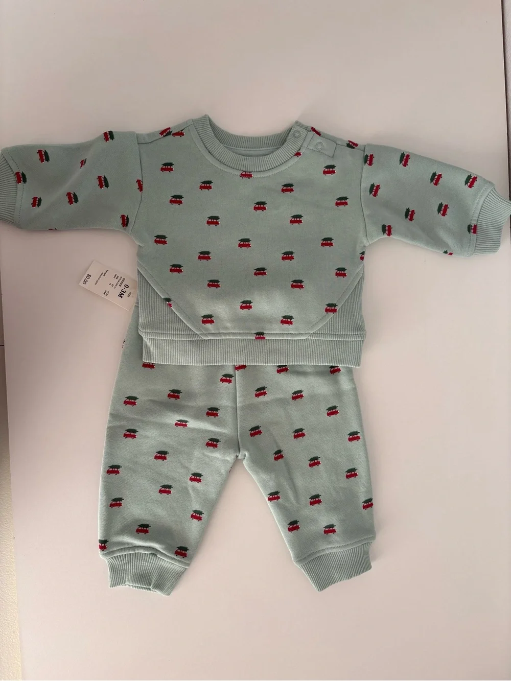 cloud island Baby Sweater in Light Gray with Red Car Print 0-3m